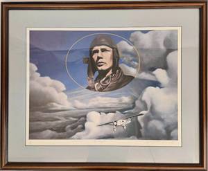 lot 205 image: Charles Lindbergh The Flight Signed Print by Minnesota Artist Charles Kapsner