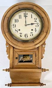 lot 206 image: Antique REGULATOR Wall Clock wPendulum wWinding Key