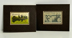 lot 66 image: Mat Framed STAMPS Marquette Explorer .06 & Minnesota Statehood .03 - Qty 2