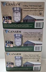 lot 210 image: 3 CANARM Ceiling Wall Barn 120V Light with Cage NEW