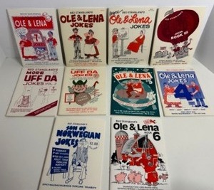 lot 77 image: Vintage Red Stanglands OLE & LENA Joke Books Including Uff Da & Son of a Norwegian Book - Qty 10
