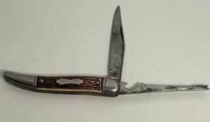 lot 81 image: Vintage COLONIAL U.S.A. Jigged Fish-Knife With Faux Stag Handle 3 12 Blade