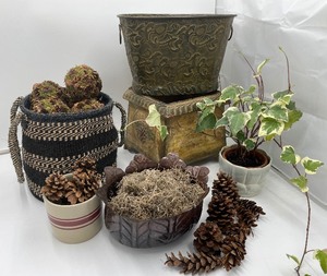 lot 116 image: Decorative Planter Containers with Fillers - QTY 6