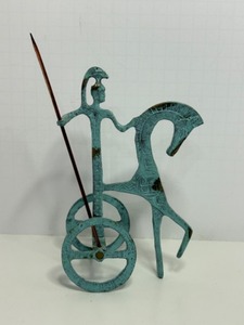 lot 88 image: Vintage Bronze Greek Chariot of Athena with Spear Sculpture