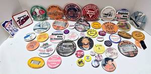 lot 234 image: Collection of Vintage Pin-Back Buttons & Patches