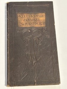 lot 65 image: Antique 1926 One Hundred And One Famous Poems 1926 Brown Pleather Tooled Art Deco Book