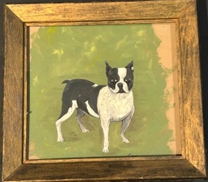 lot 315 image: Vintage BOSTON TERRIER Dog Original Framed PAINTING Unsigned Sunday Painter