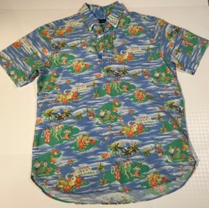 lot 39 image: POLO Ralph Lauren Mini Hawaiian Island Print 14 Button Down Cotton SHIRT Mens M
