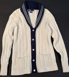 lot 38 image: Womens POLO RALPH LAUREN Cricket Cable Knit Cotton Jumper Cardigan Sweater M