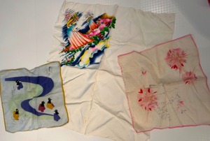 lot 327 image: Vintage JAPANESE Ladies Scarves Including a Stencil Painted on Rayon Scarf & More