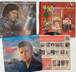 lot 181 image: 3 RECORDS 2 ELVIS Presley Christmas - Johnny CASH Sings Precious Memories - 1957 1975