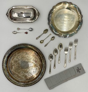 lot 158 image: Everything Silver Vintage Butter Dish, Flatware, Collectors Items, Plates 
