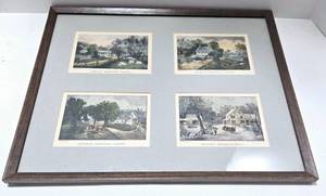 lot 254 image: Vintage Framed CURRIER & IVES 4 Seasons American Homestead