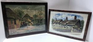 lot 259 image: Vintage The Farm Yard by James Lee and Anne Hathaways Cottage Prints