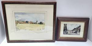 lot 283 image: Vintage Detling - Kent by Diane Setek & 1961 Wishaw, Scotland Prints 
