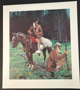 lot 8 image: Fine Art Lithograph Print by CHUCK REN Trappers Signed & Numbered