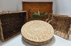 lot 260 image: Christian Brothers Napa Valley Tray, Woven Storage Baskets & Chargers 