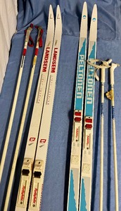 lot 180 image: Vintage Cross Country SKIS and POLES  - Two Sets - 1 Adult 1 Child
