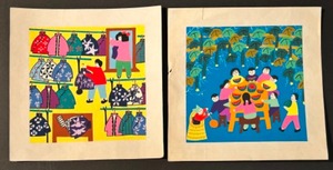 lot 45 image: JINSHAN Peasant Painting Chinese Clothing Shop & Watermelon Fest Original Paintings - Qty 2