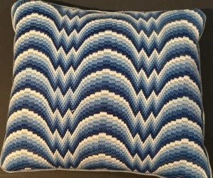 lot 344 image: Vintage 60s Blues NEEDLEPOINT Geometric Decorative PILLOW