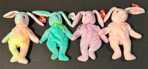 lot 349 image: TY BEANIE BABIES Hippity Hoppity Floppity & Hippie BUNNIES Many Tag Errors