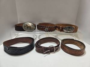 lot 273 image: Vintage Southwestern Leather Tooled Belts & Buckles