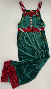 lot 352 image: Festive No Boundaries Green Velvet Christmas Elf Jumpsuit Adult Womens
