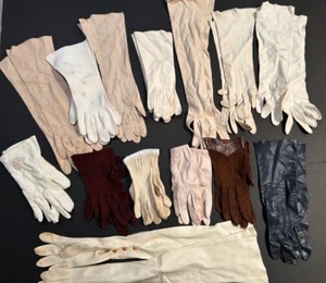 lot 13 image: Large Collection of Fine French Kidskin LADIES GLOVES Bakelite Button Snaps Elbow Length