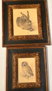 lot 20 image: Antique ALBRECHT DURER Owl & Rabbit Gold Gilt Framed Mounted Prints - Qty 2