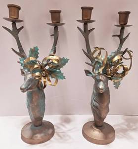 lot 279 image: Vintage Set of Dept. 56 Cast Iron Deer Antler Candle Holders