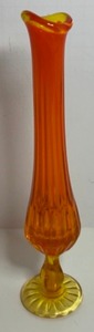 lot 22 image: Mid Century Modern Vintage VIKING GLASS Amberina Flame Orange Red Swag Stretch Vase