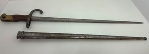 lot 2 image: 1800s French Bayonet Gras SWORD Scabbard Army Hallmarked & Numbered Curved Quillion