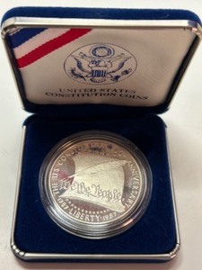 lot 359 image: 1987 Silver Dollar United States Constitution Coins With Box  COA .76 Troy Ounce Silver