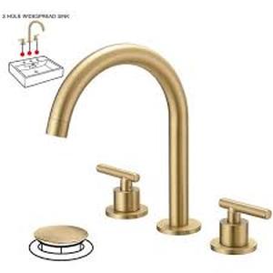lot 41 image: BWE 8 in. Widespread Double Handle High-Arc Bathroom Faucet Water-Saving With Drain Kit In Brushed Gold  Customer Returns See Pictures