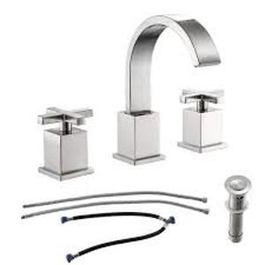 lot 40 image: LORDEAR 8 in.Widespread Stainless Steel Double Handle Bathroom Faucet in Brushed Nickel with Drain Assembly   Customer Returns See Pictures