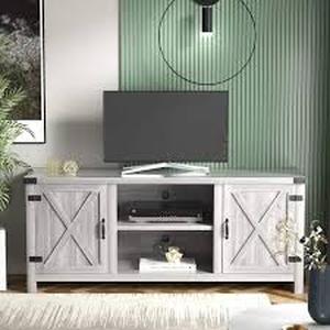 lot 48 image: LACOO 58 in. Farmhouse Gray Wash TV Stand Fits TVs up to 65 in. with Cabinets and Adjustable Shelves  Customer Returns See Pictures