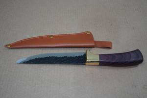 lot 20 image: Hammered Carbon Knife with Sheath