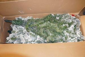 lot 45 image: 7.5 Artificial Prelit Flocked Christmas Tree