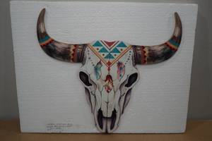 lot 91 image: Tribal Warrior Bull Head By Wood Craft Wall Art