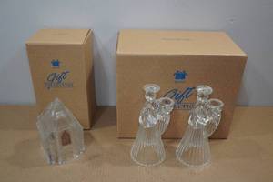 lot 304 image: Avon Gift Collection Glass Christmas Dcor -Angel Candle Holders & Church