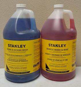 lot 3 image: Stanley  (1) Stanley - Vehicle Wash & Wax & (1) Stanley - Siding & Decking Wash - Pressure Washer Detergents 1 Gallon Each - New