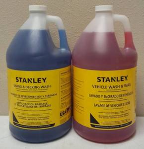 lot 34 image: (1) Stanley - Siding & Decking Wash - New - Pressure Washer Detergent - 1 Gallon & (1)Stanley - Vehicle Wash & Wax - New - Pressure Washer Detergent - 1 Gallon