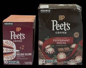 lot 42 image: Peets Coffee  (1) Holiday Blend - 10 K-Cups (1) Peppermint Mocha - 22 K-Cups