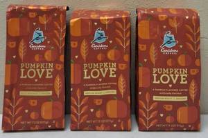 lot 43 image: (3) Caribou Coffee  Pumpkin Love - A Pumpkin Flavored Coffee - Medium Roast  Ground - 11 oz Bags