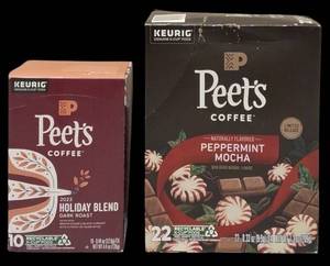 lot 49 image: Peets Coffee  (1) Holiday Blend - 10 K-Cups (1) Peppermint Mocha - 22 K-Cups