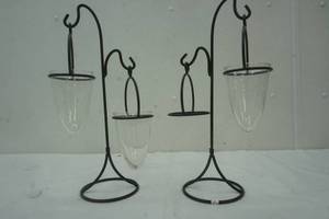 lot 280 image: hanging vases. iron and glass. At Home America.