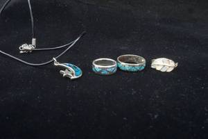 lot 321 image: abalone necklace and turquoise rings