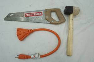 lot 375 image: saw and mallet lot with extension adaptor
