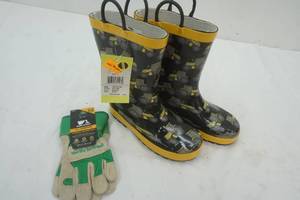 lot 443 image: waterproof mucking boots size 1. NEW Western Chief and NEW work gloves