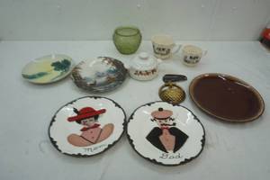 lot 53 image: Sears shoe horn, collectible plates and other Dad and Mom ceramics